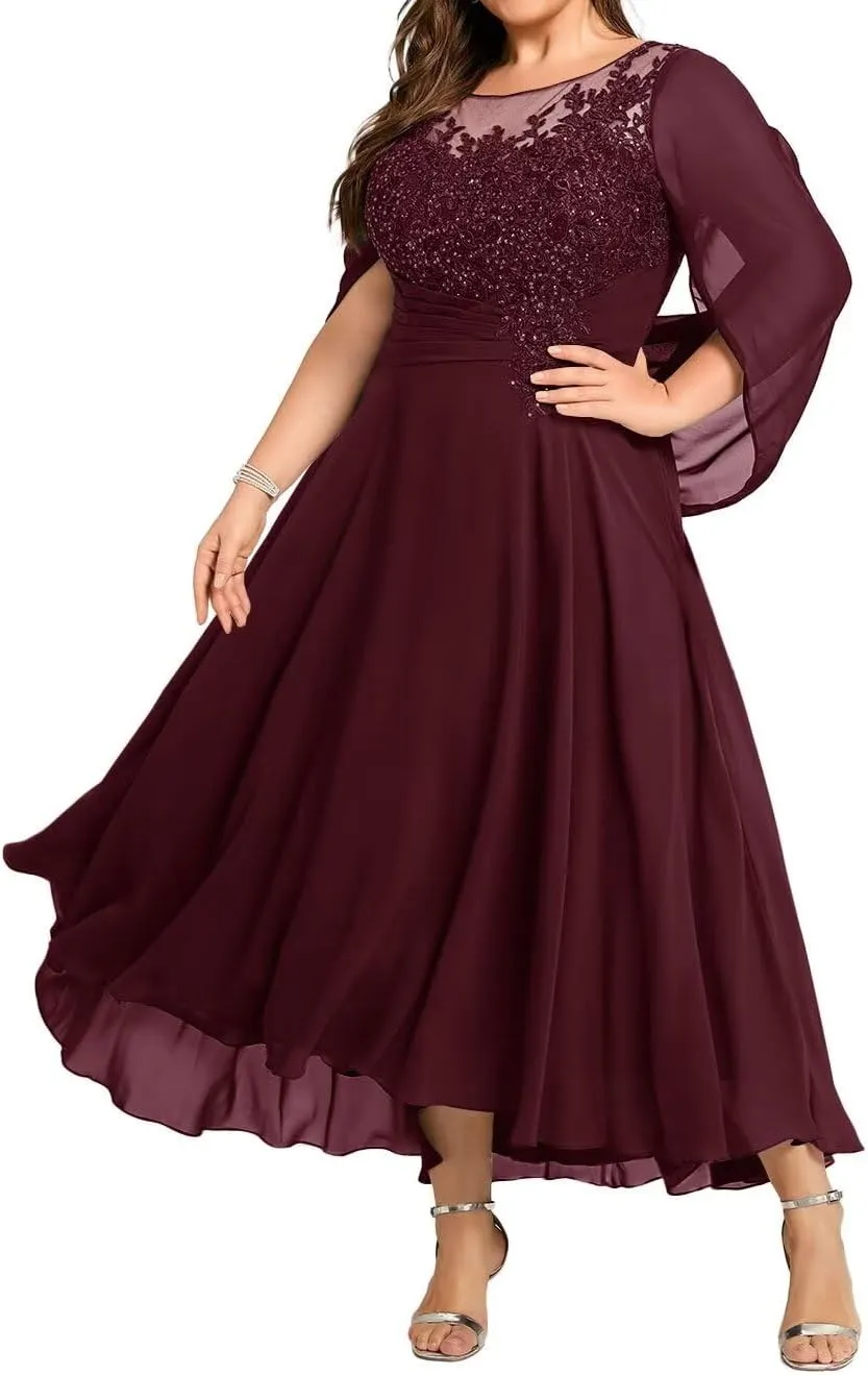 Lace Appliques Mother of The Bride Dresses for Wedding Long Chiffon Beaded Formal Evening Gown