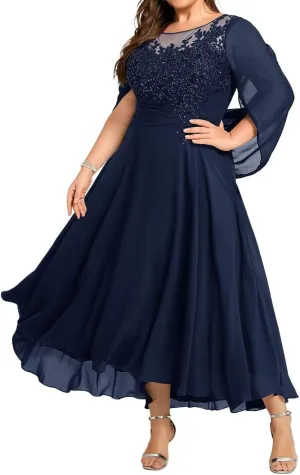 Lace Appliques Mother of The Bride Dresses for Wedding Long Chiffon Beaded Formal Evening Gown