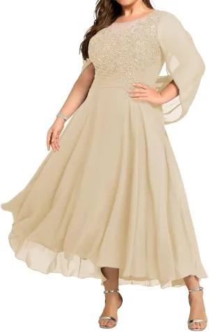 Lace Appliques Mother of The Bride Dresses for Wedding Long Chiffon Beaded Formal Evening Gown
