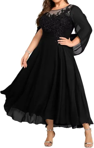 Lace Appliques Mother of The Bride Dresses for Wedding Long Chiffon Beaded Formal Evening Gown