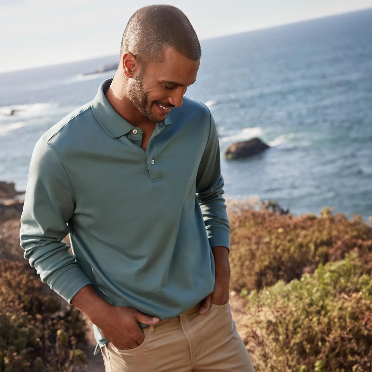 Lands' End Men's Long Sleeve American-Grown Supima Cotton Polo Shirt