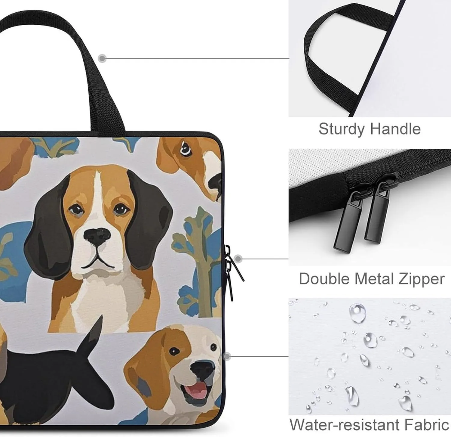 Laptop Sleeve with Handle Beagle Patterns Laptop Sleeve Bag Ultra-Thin Computer Bag Cover for 12-17 Inch
