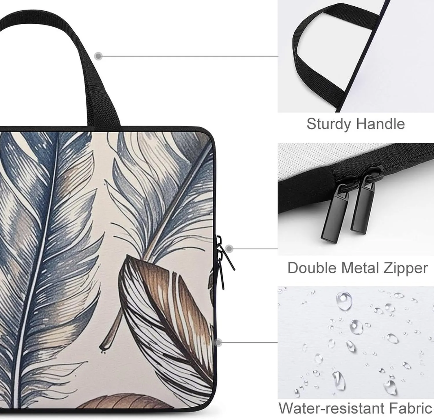 Laptop Sleeve with Handle Hand Drawn Feathers Laptop Sleeve Bag Ultra-Thin Computer Bag Cover for 12-17 Inch