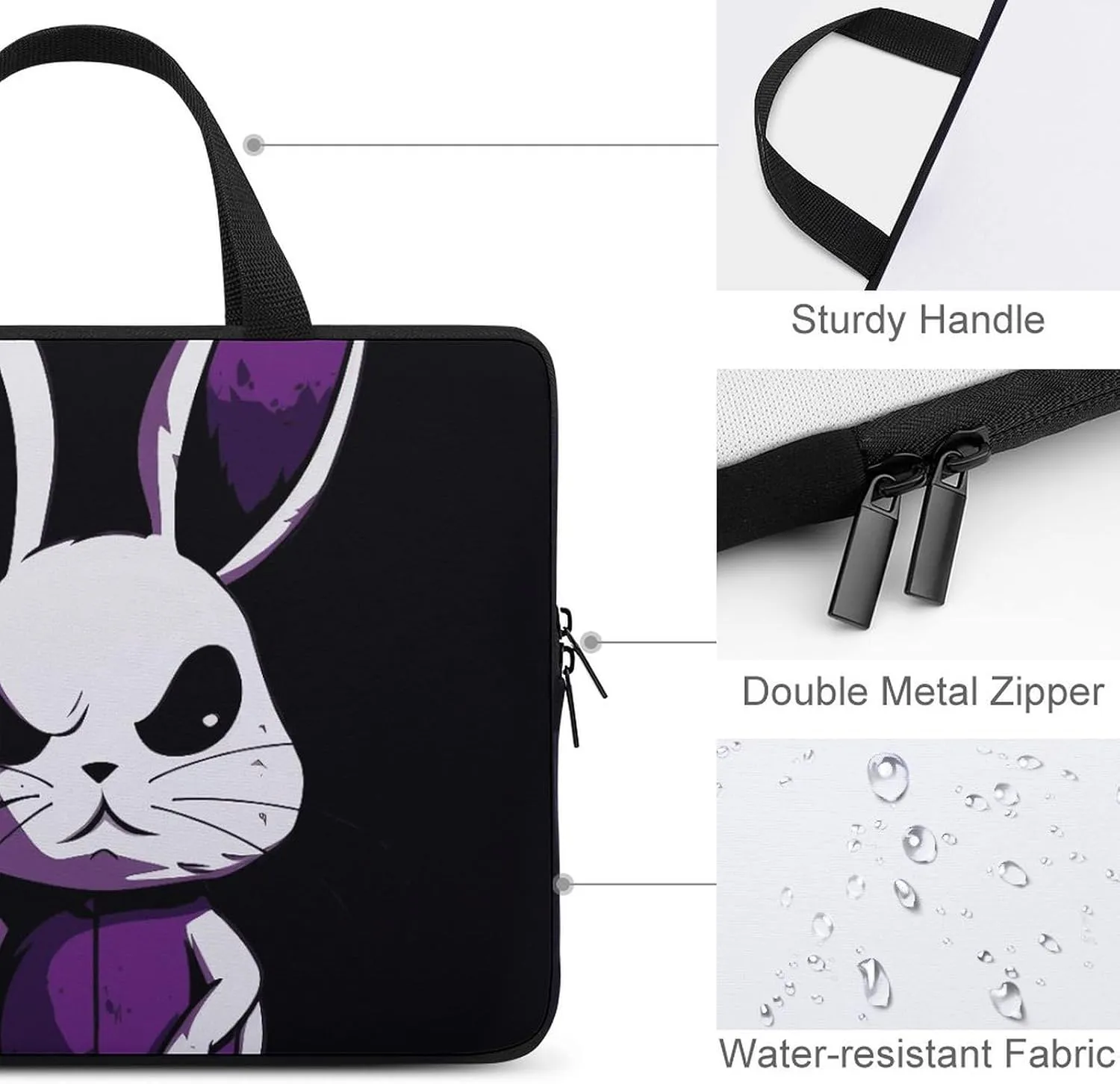 Laptop Sleeve with Handle Purple Rabbit Laptop Sleeve Bag Ultra-Thin Computer Bag Cover for 12-17 Inch