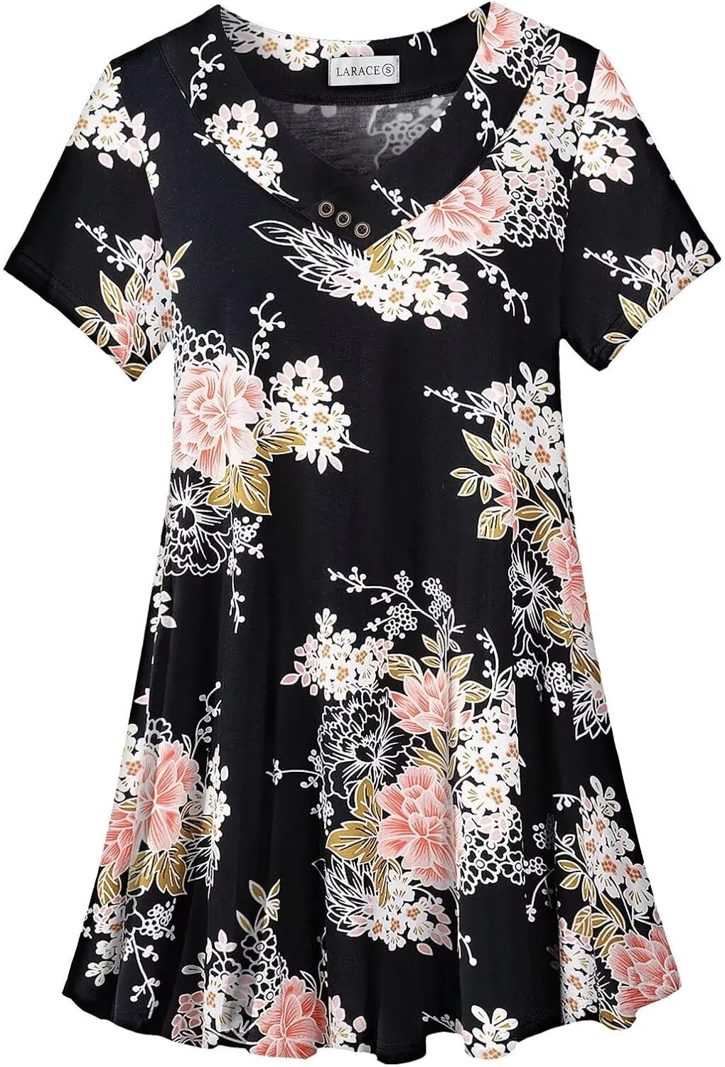 LARACE Plus Size Tops for Womens T Shirts Button Down Summer Clothes Short Sleeve Tunics Casual V Neck Blouses