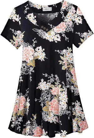 LARACE Plus Size Tops for Womens T Shirts Button Down Summer Clothes Short Sleeve Tunics Casual V Neck Blouses