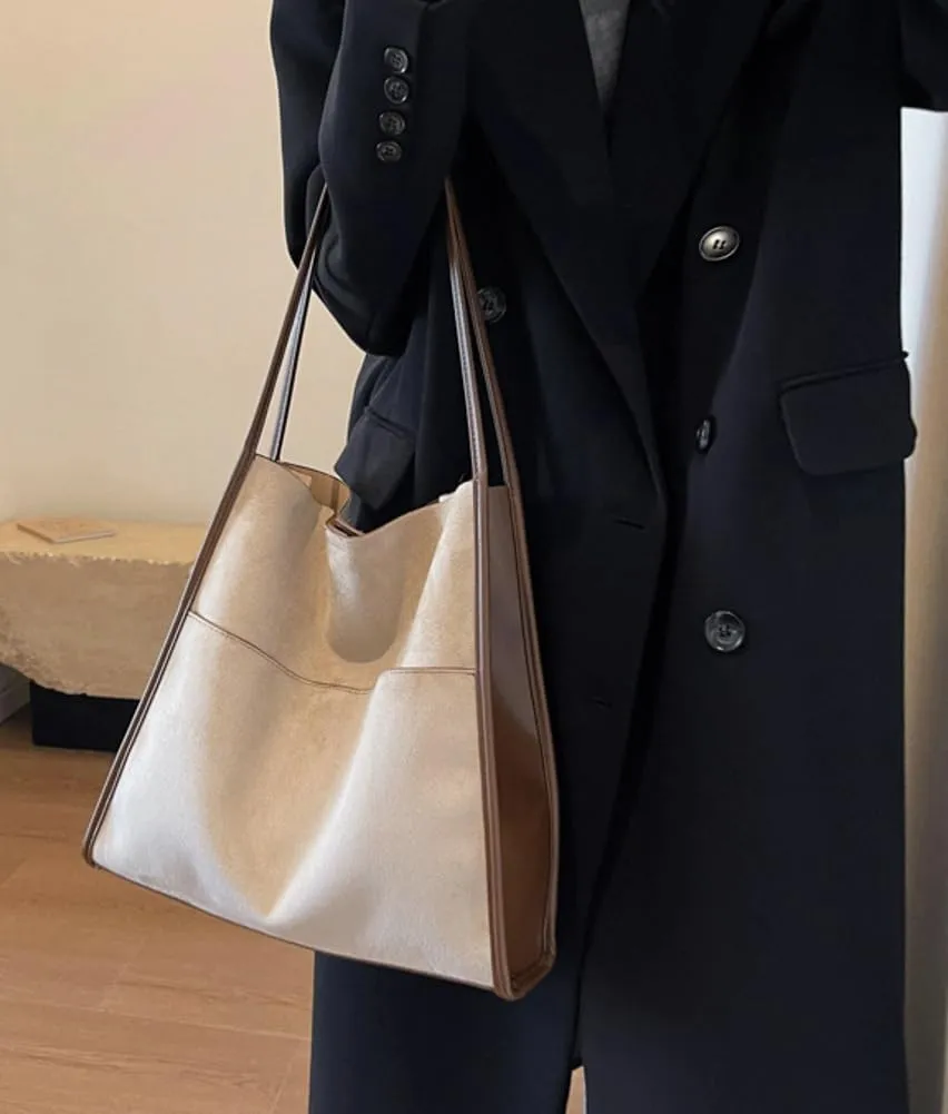 Large Bucket Tote Bags for Women Vegan Leather Handbag Suede Shoulder Purse Fashion Designer Working Satchel 2pcs