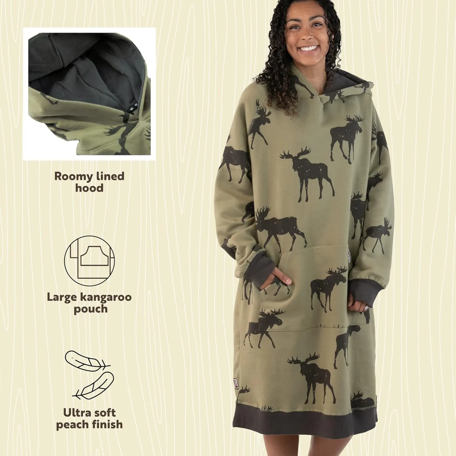 Lazy One Oversized Hoodie Sweatshirt, Comfortable Sleepwear, Sweater Dress for Women
