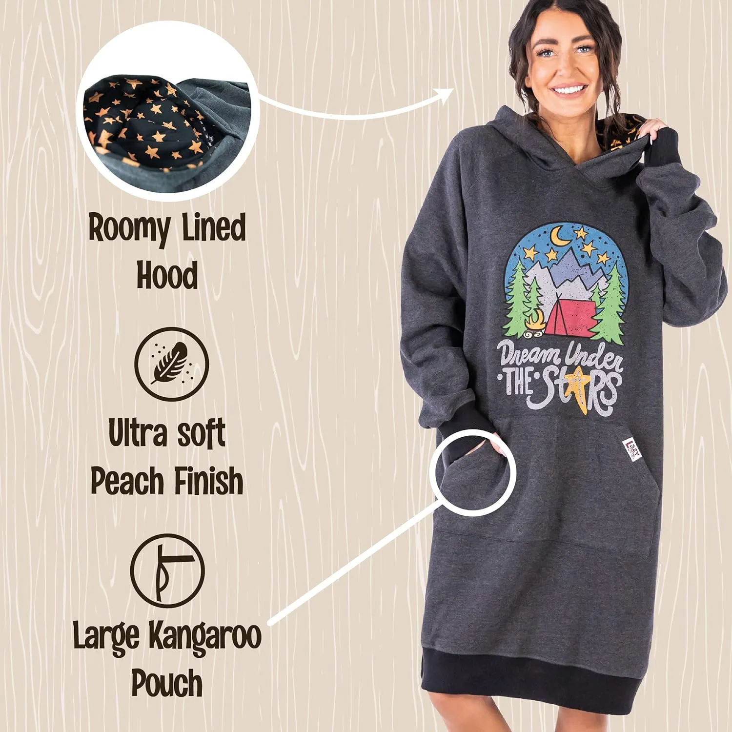 Lazy One Oversized Hoodie Sweatshirt, Comfortable Sleepwear, Sweater Dress for Women