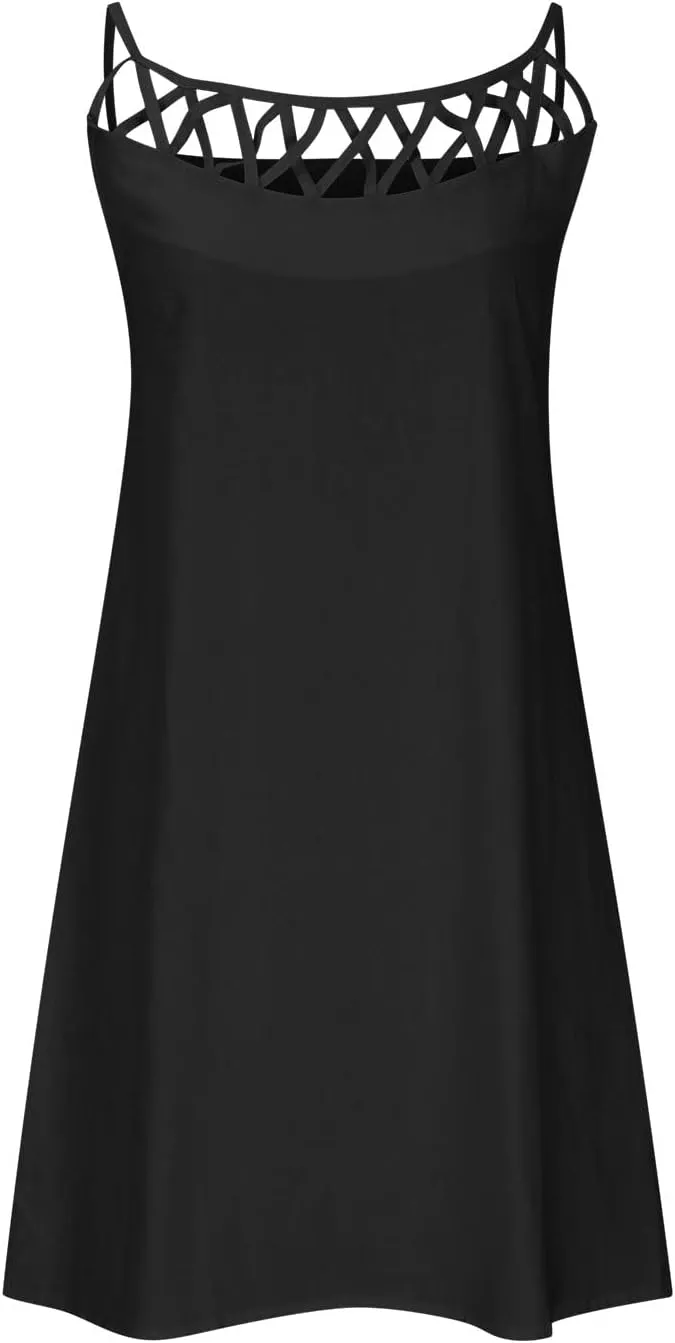 Linen Dress for Women Summer Trendy Loose Round Neck Solid Sundress Casual Sleeveless Vacation Pleated Dresses