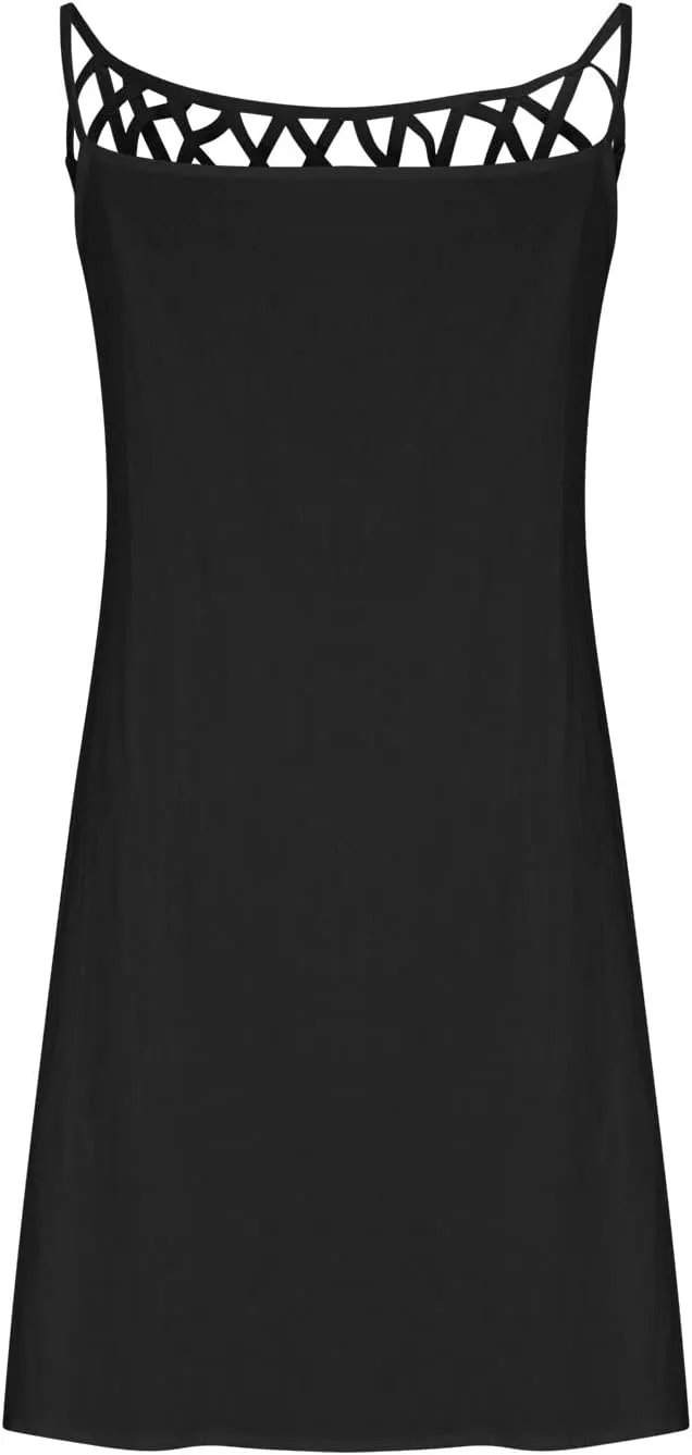 Linen Dress for Women Summer Trendy Loose Round Neck Solid Sundress Casual Sleeveless Vacation Pleated Dresses