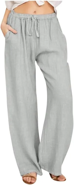 Linen Pants Women High Waist Wide Leg Pants Summer Solid Comfortable Boho Lounge Beach Trousers with Pockets