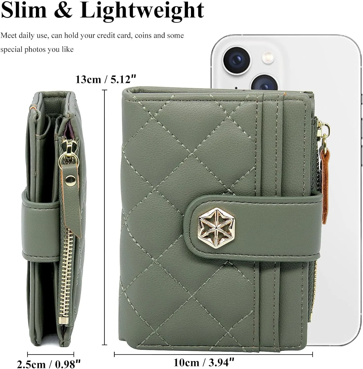 LJCZKA Womens Wallet Card Holder Small Bifold RFID Blocking Purse Short Quilted Leather Pocket for Women Girls Ladies (Lightgreen)
