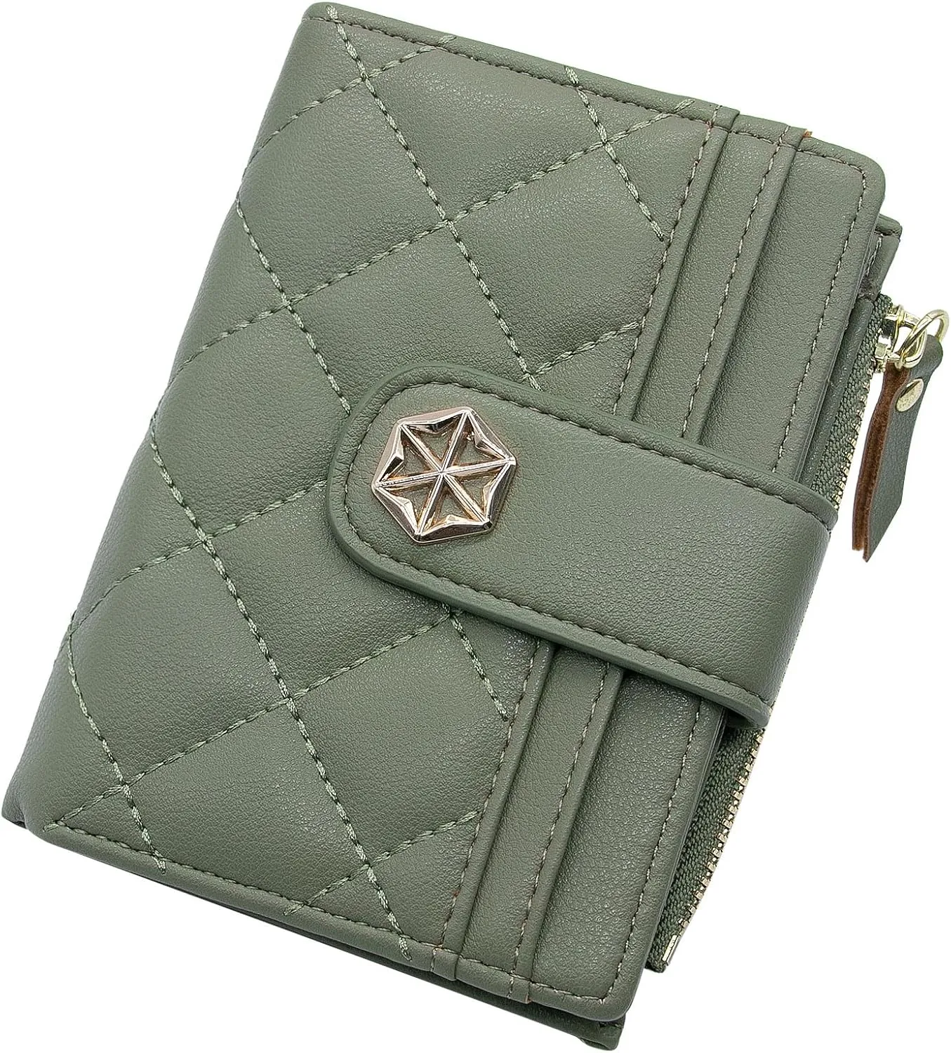 LJCZKA Womens Wallet Card Holder Small Bifold RFID Blocking Purse Short Quilted Leather Pocket for Women Girls Ladies (Lightgreen)