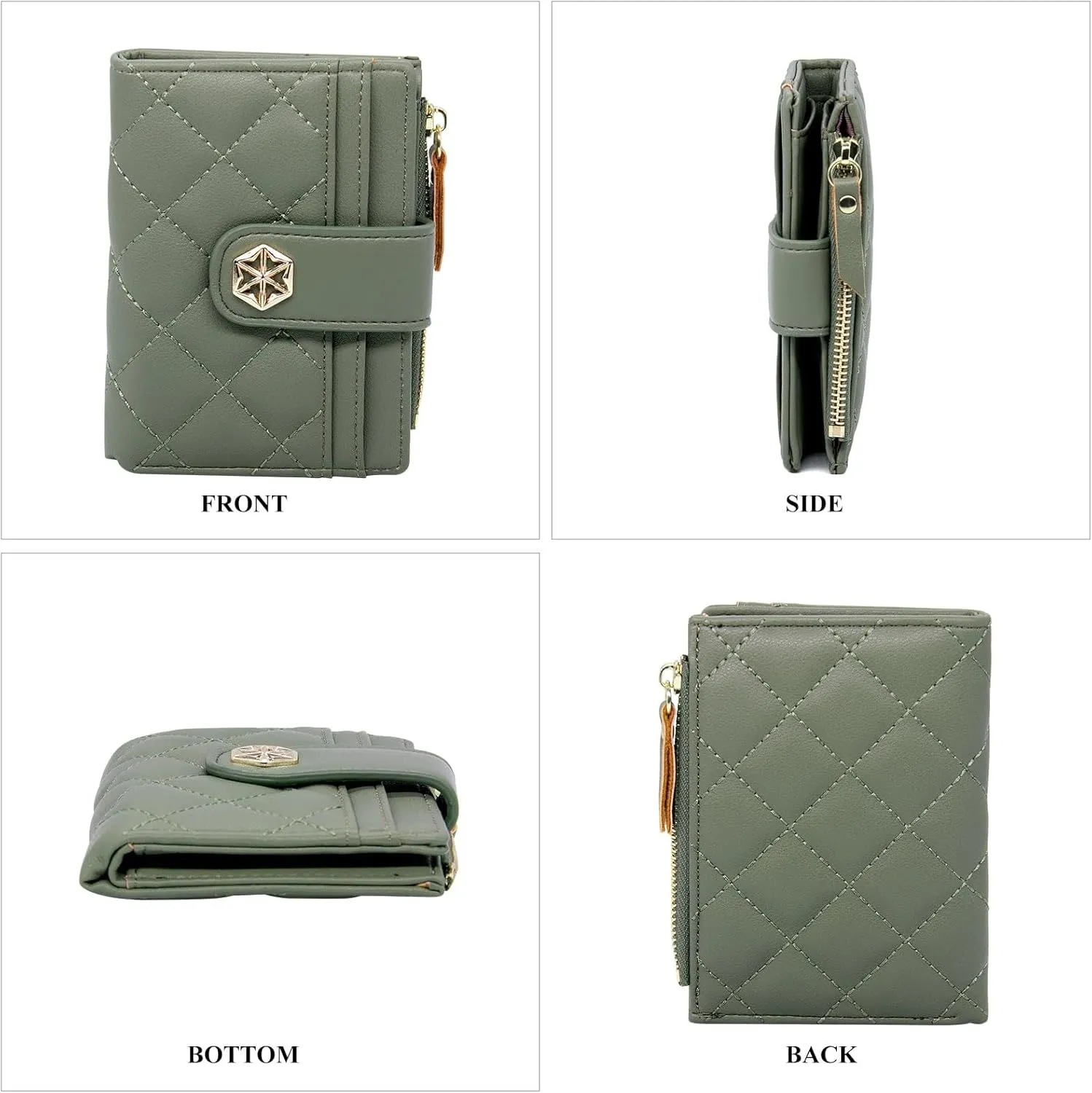 LJCZKA Womens Wallet Card Holder Small Bifold RFID Blocking Purse Short Quilted Leather Pocket for Women Girls Ladies (Lightgreen)