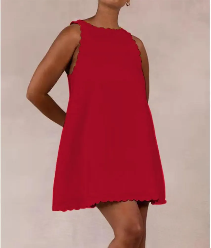 LOAIHA Linen Tank Tops for Women Summer Mini Sundress Loose Fit Sleeveless Tunic Tops Plus Size Stylish Lace Hem Tunic Dress