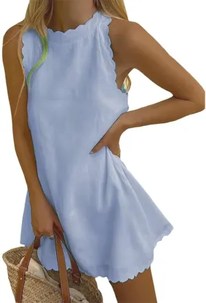 LOAIHA Linen Tank Tops for Women Summer Mini Sundress Loose Fit Sleeveless Tunic Tops Plus Size Stylish Lace Hem Tunic Dress