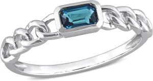 London Blue Topaz White Gold Chain Link Stackable Ring, Ring Size: 10