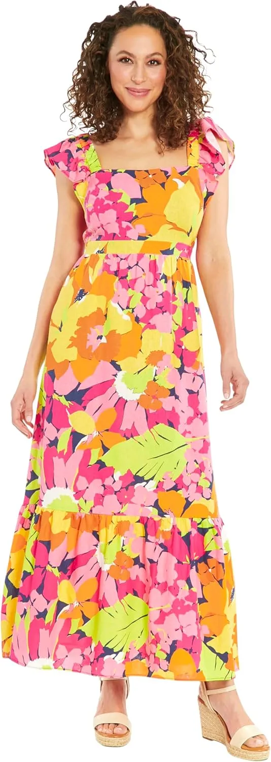 London Times Square Neck Maxi Ruffle Detail | Comfortable Summer Dresses for Women