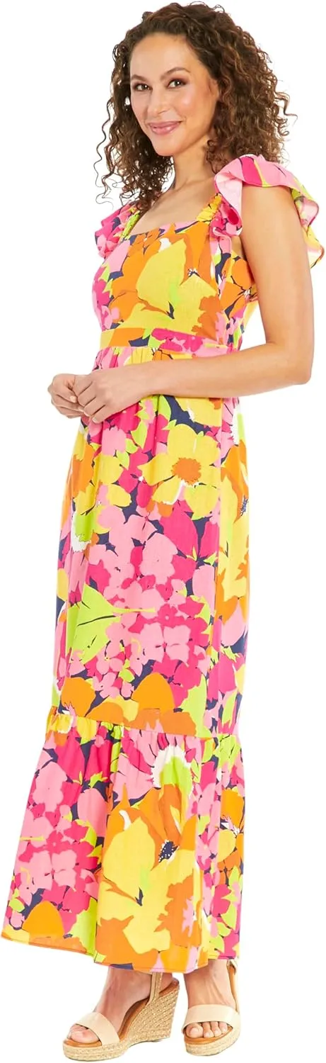 London Times Square Neck Maxi Ruffle Detail | Comfortable Summer Dresses for Women