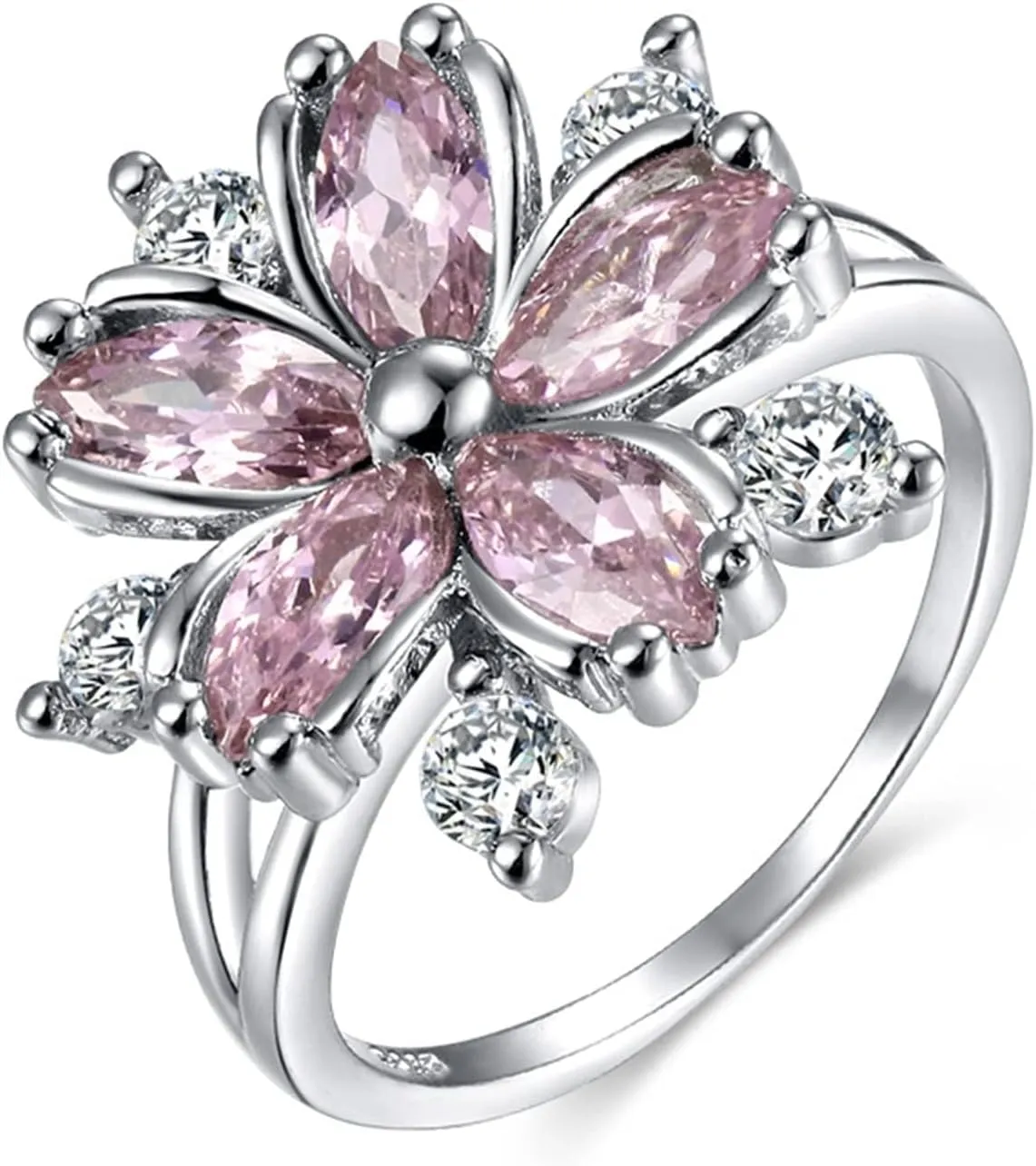 LSCZSLYH Sakura Engagement Rings for Bride Jewelry Romantic Cherry Blossom Zircon Lady Rings (Color : Pink, Size : 6)