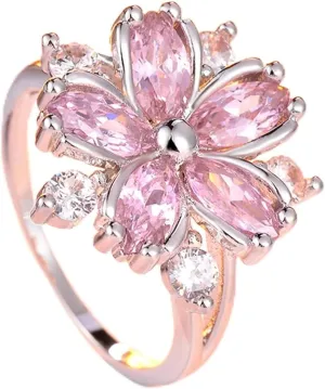 LSCZSLYH Sakura Engagement Rings for Bride Jewelry Romantic Cherry Blossom Zircon Lady Rings (Color : Pink, Size : 6)
