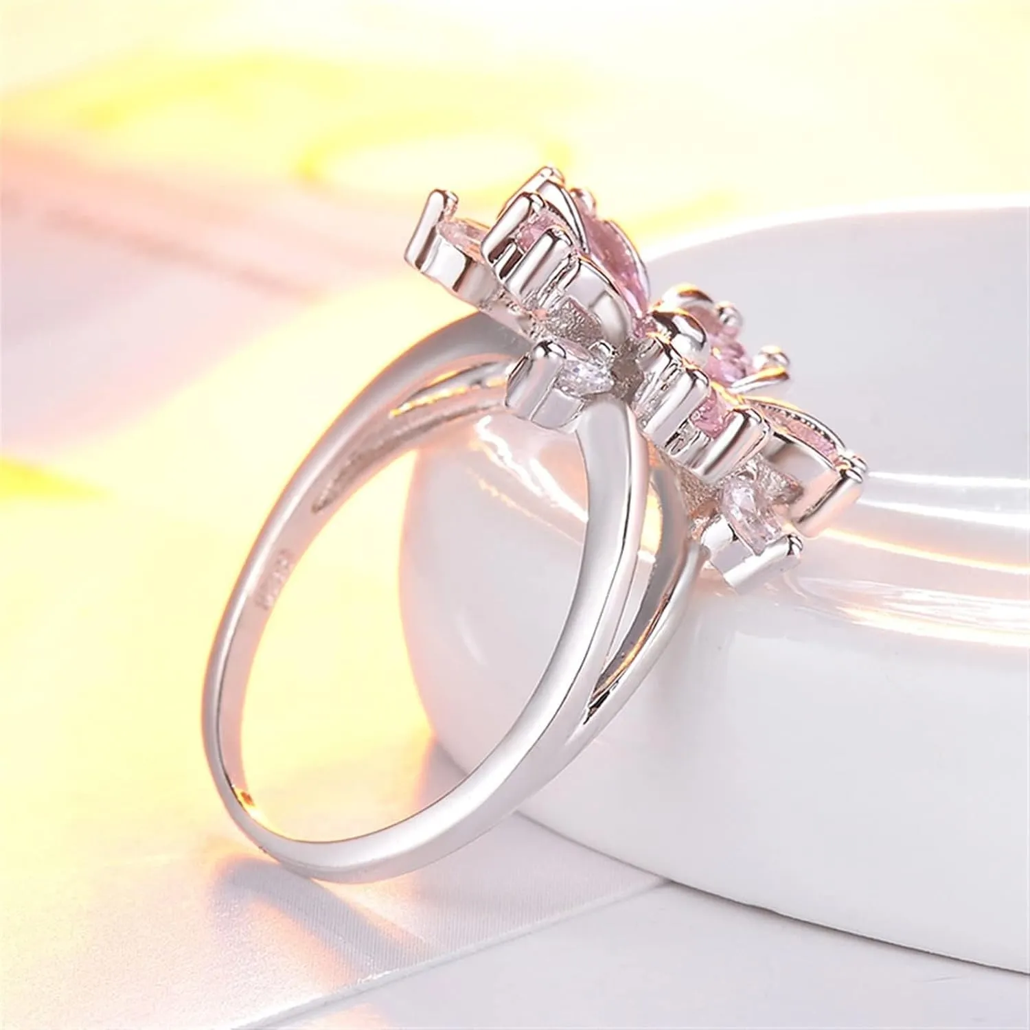 LSCZSLYH Sakura Engagement Rings for Bride Jewelry Romantic Cherry Blossom Zircon Lady Rings (Color : Pink, Size : 6)