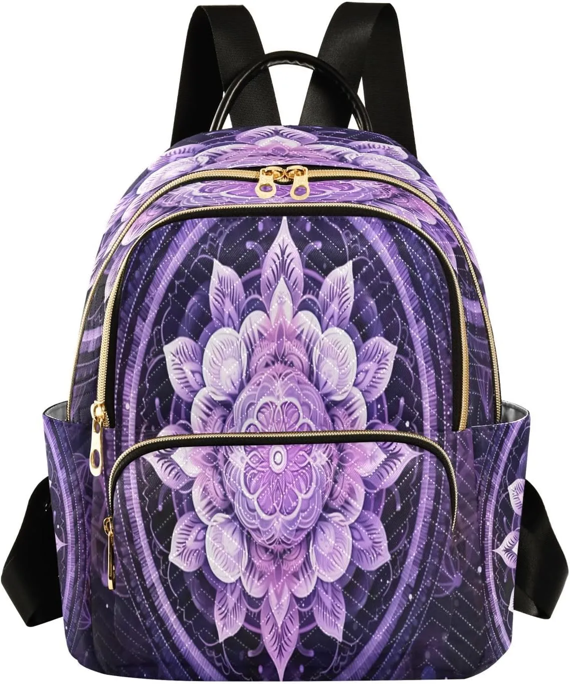 Mandala Purple Boho Flowers Mini Backpack for Women Small Backpack Purse for Girls Quilted Daypack for Travel Daily Work Fashion Laptop Back Pack Shoulder Purses Bags for Teens College Bookbag