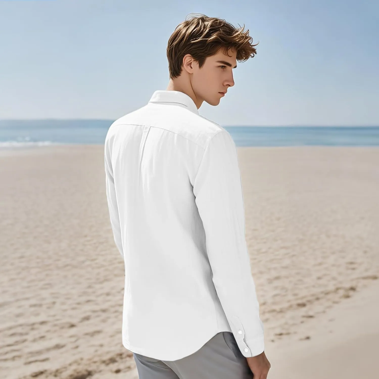 MANLUODANNI Men's Cotton Linen Henley T-Shirts Button Down Shirt Long Sleeve for Men