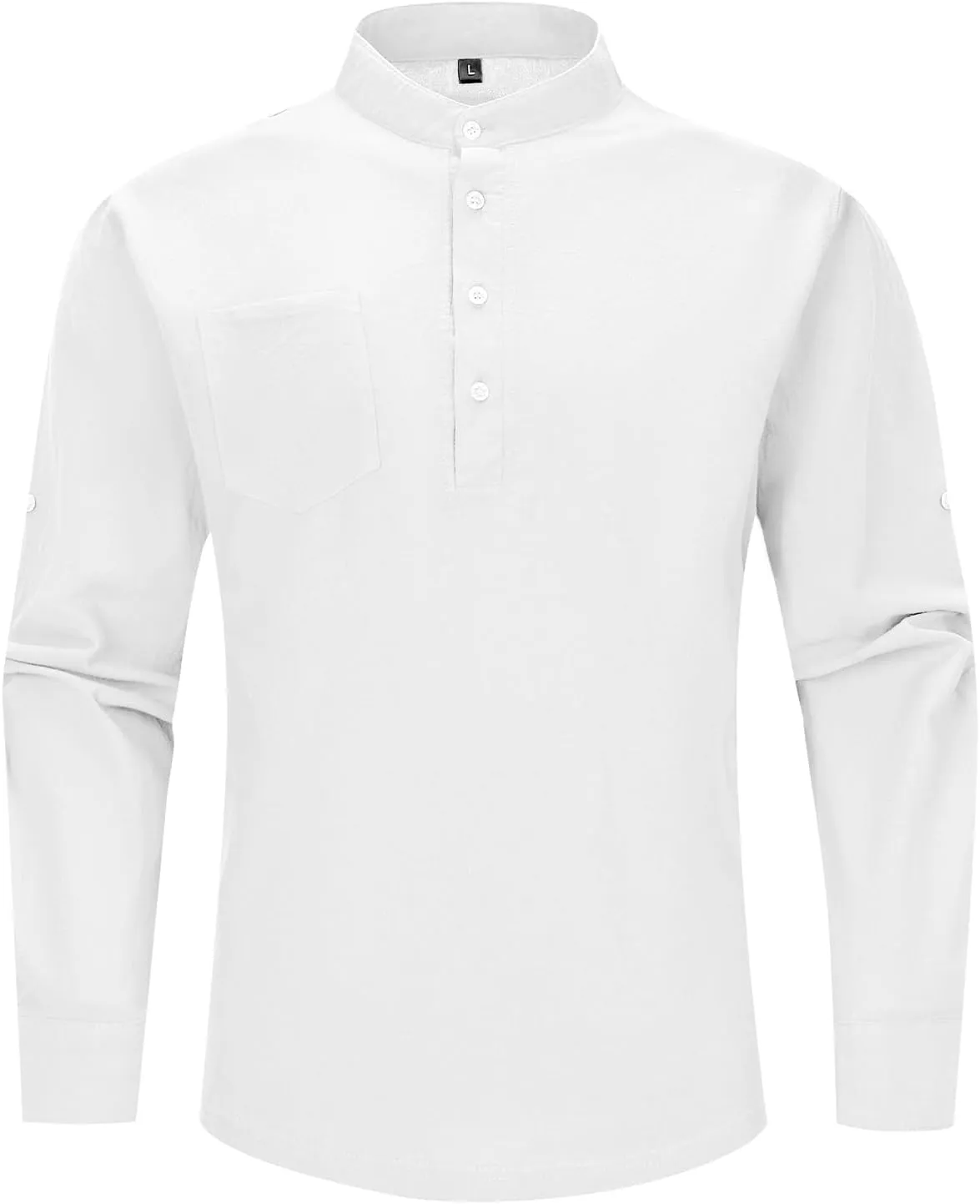 MANLUODANNI Men's Cotton Linen Henley T-Shirts Button Down Shirt Long Sleeve for Men
