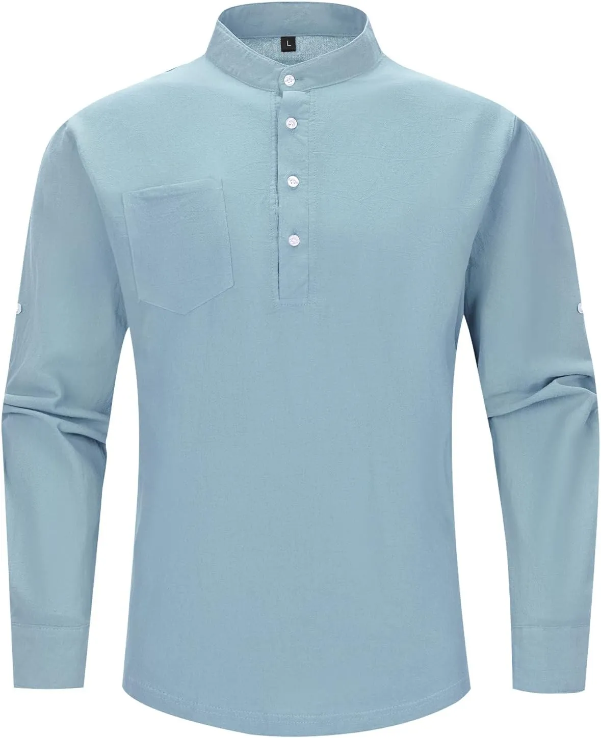 MANLUODANNI Men's Cotton Linen Henley T-Shirts Button Down Shirt Long Sleeve for Men
