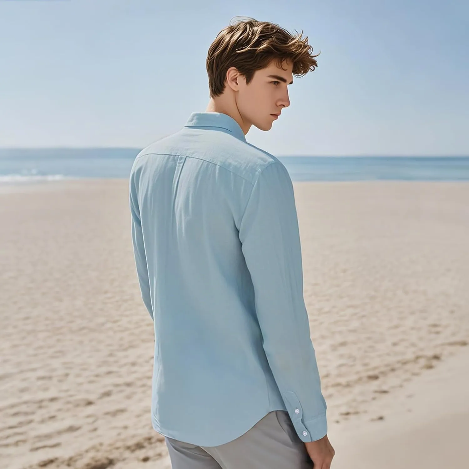 MANLUODANNI Men's Cotton Linen Henley T-Shirts Button Down Shirt Long Sleeve for Men