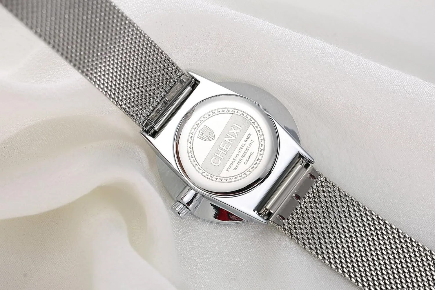 MASTOP Women's Silver Stainless Steel Woven Mesh Strap Wrist Watch Simple Design Analog Display Quartz Watch