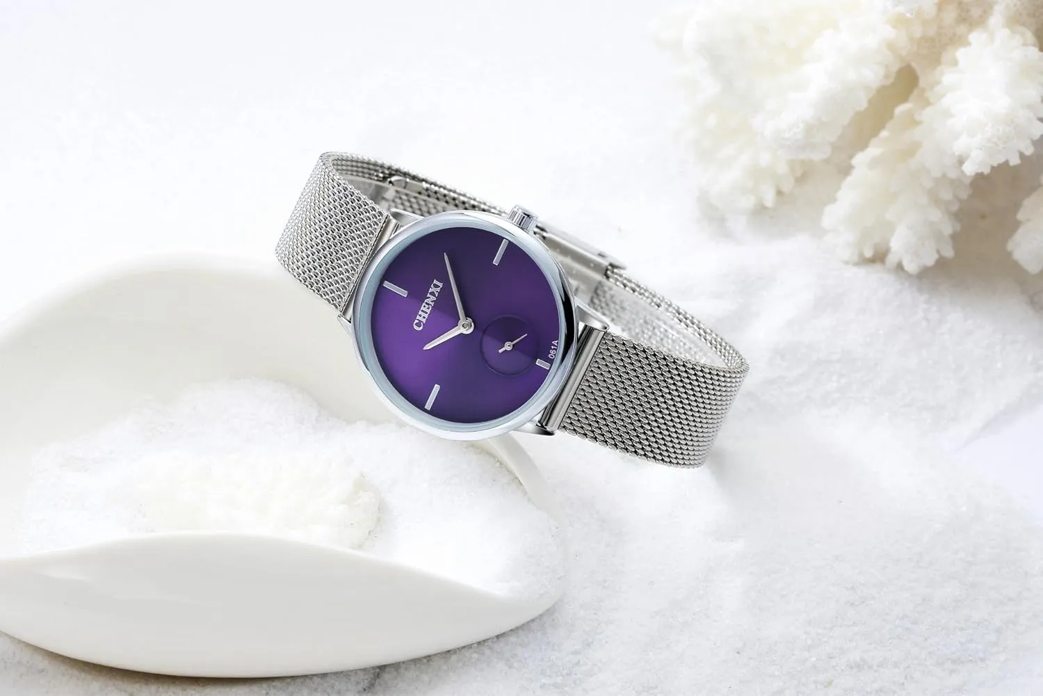 MASTOP Women's Silver Stainless Steel Woven Mesh Strap Wrist Watch Simple Design Analog Display Quartz Watch