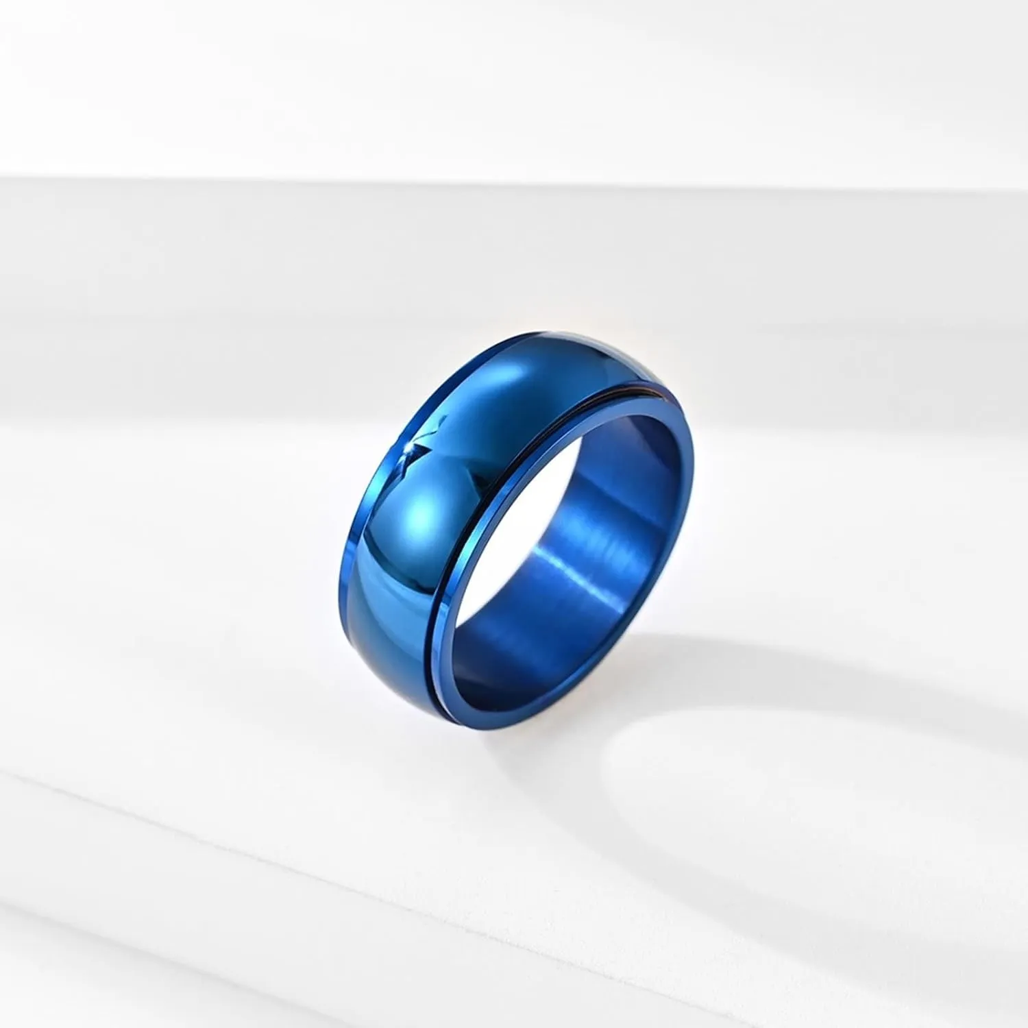 Matching Wedding Rings Set for Him and Her, Stainless Steel Couples Promise Rings Set Comfort Fit 8mm Spinner Ring Black and Blue