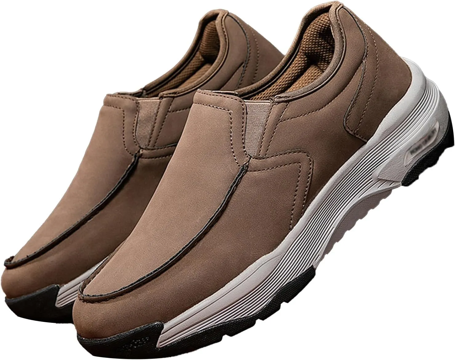 Men Slip On Orthopedic Walking Sneakers,Men Casual Trainers Trekking Sneakers,PU Leather Extra Wide Fit Trainers,Comfortable Lightweight Sports Shoes,Brown,47EU