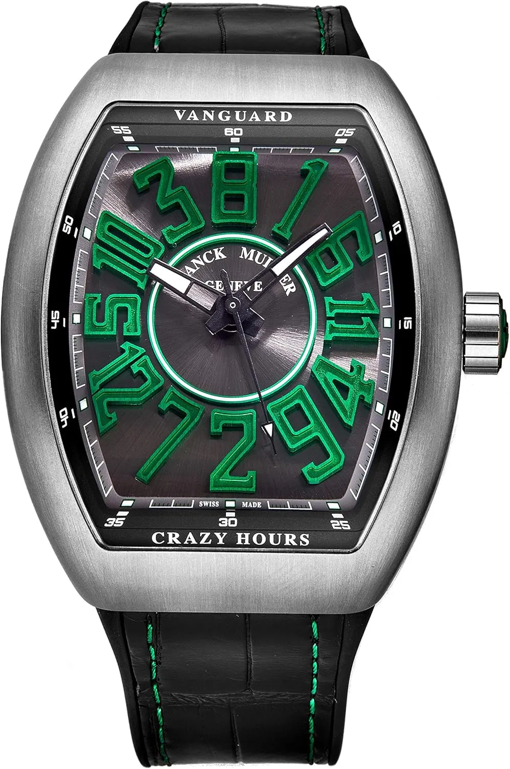 Men's 45CHTTBRVR 'Vanguard' Silver/Green Crazy Hour Dial Titanium Automatic Watch