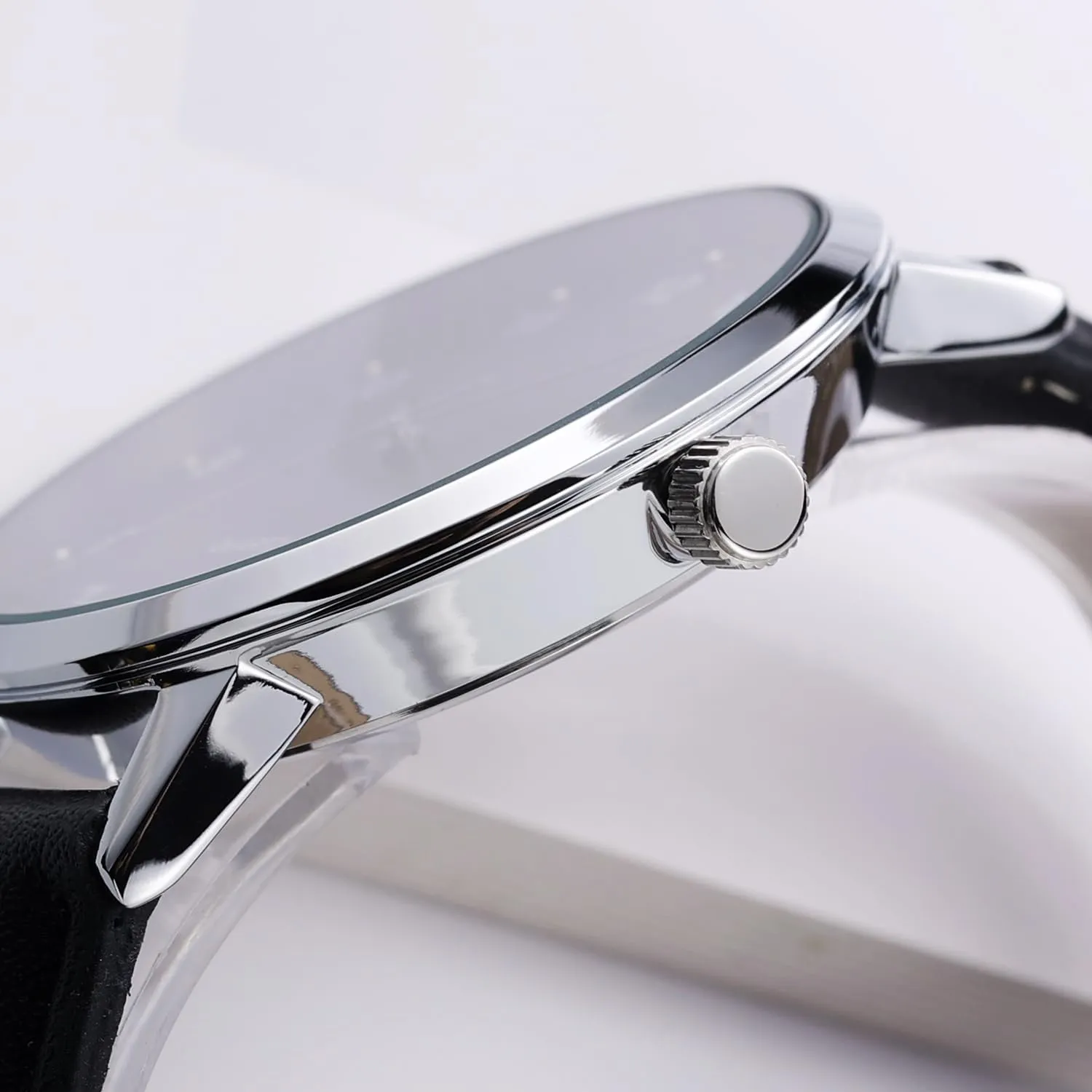 Mens Black Large Dial Arabic Numerals Black Belt Modern Classic Men's Watch,