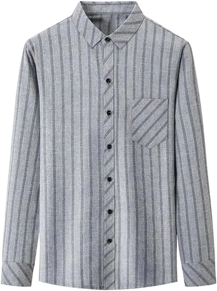 Men's Business Casual Long Sleeved Printed Shirt Wrinkle-Resistant Button Down Dress Shirts