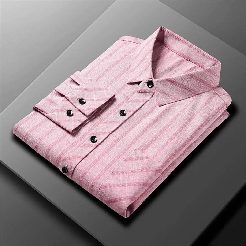 Men's Business Casual Long Sleeved Printed Shirt Wrinkle-Resistant Button Down Dress Shirts