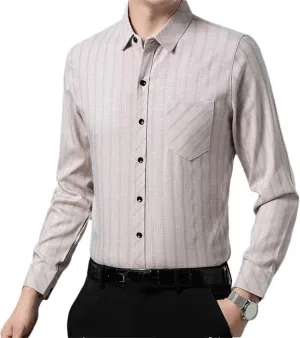 Men's Business Casual Long Sleeved Printed Shirt Wrinkle-Resistant Button Down Dress Shirts