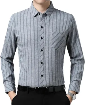 Men's Business Casual Long Sleeved Printed Shirt Wrinkle-Resistant Button Down Dress Shirts