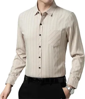 Men's Business Casual Long Sleeved Printed Shirt Wrinkle-Resistant Button Down Dress Shirts
