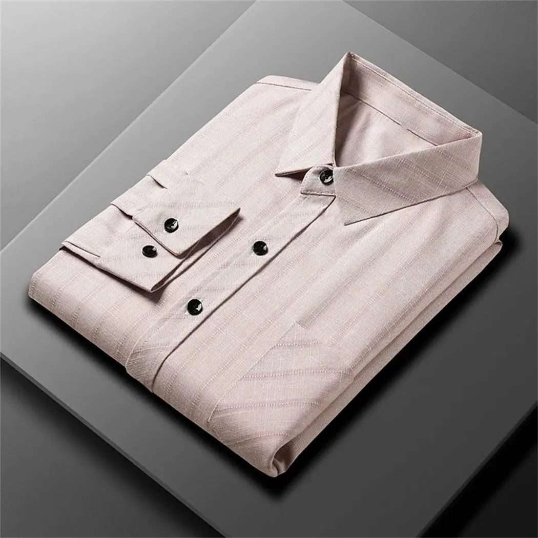 Men's Business Casual Long Sleeved Printed Shirt Wrinkle-Resistant Button Down Dress Shirts