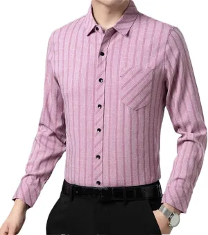 Men's Business Casual Long Sleeved Printed Shirt Wrinkle-Resistant Button Down Dress Shirts