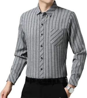 Men's Business Casual Long Sleeved Printed Shirt Wrinkle-Resistant Button Down Dress Shirts