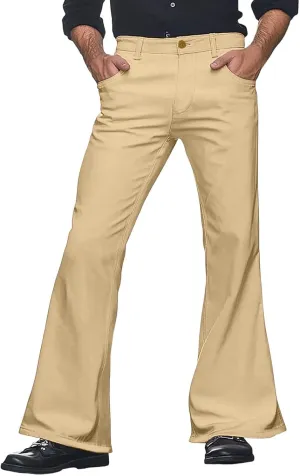 Mens Casual Pants Flare Pants Solid Color Outdoor Stretch Comfortable Hiking Comfy Wide Leg Disco Pant with Pockets