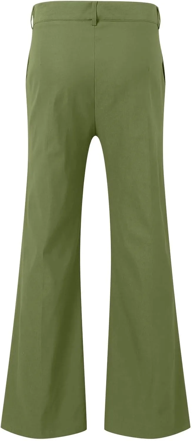 Mens Casual Pants Flare Pants Solid Color Outdoor Stretch Comfortable Hiking Comfy Wide Leg Disco Pant with Pockets