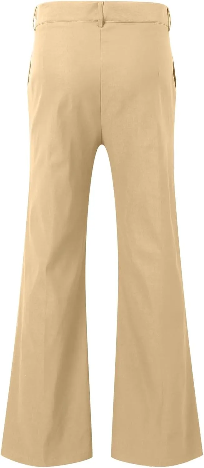 Mens Casual Pants Flare Pants Solid Color Outdoor Stretch Comfortable Hiking Comfy Wide Leg Disco Pant with Pockets