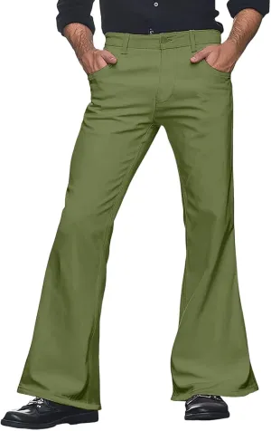 Mens Casual Pants Flare Pants Solid Color Outdoor Stretch Comfortable Hiking Comfy Wide Leg Disco Pant with Pockets